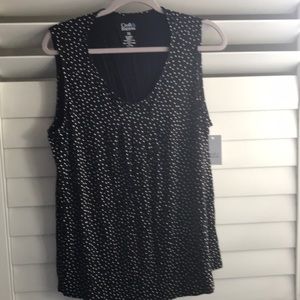 New w/t Croft & Barrow woman’s pin tuck tank top black with white polka dots